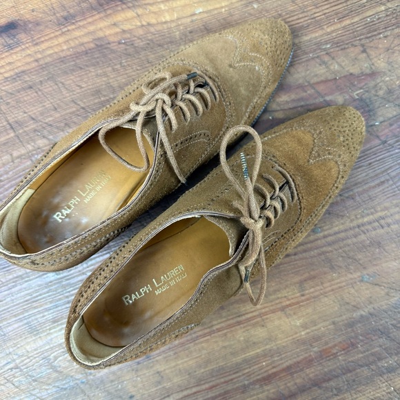 Vintage Ralph Lauren Suede Wingtip Oxford Shoe Size 7B Made in Italy - Picture 5 of 11
